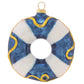 The perfect compliment to the collection of any beach or boat lover, this little life ring shines in nautical blue and white accented by metallic gold and opalescent white glitter. 