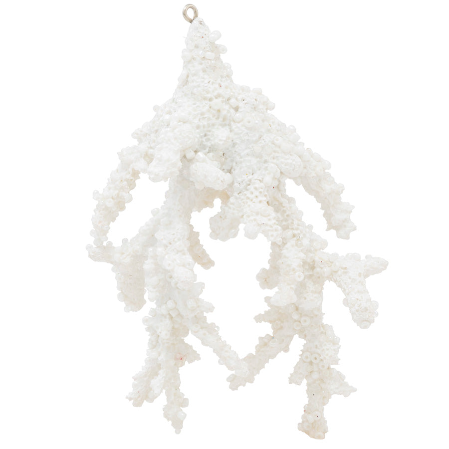 Bring a piece of the reef home with this delicate white coral ornament encrusted in glass beads.