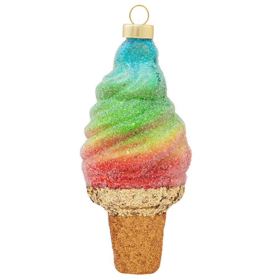 This dollop of brightly-colored rainbow soft serve looks good enough to eat.