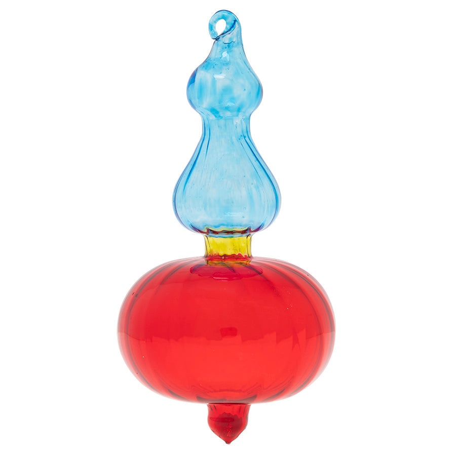 Golden yellow, bright aqua and candy-apple red combine together to color this cheery tiered glass finial. 