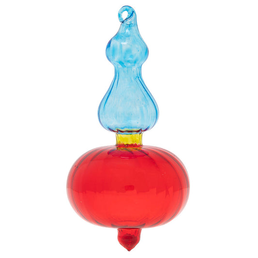 Golden yellow, bright aqua and candy-apple red combine together to color this cheery tiered glass finial. 