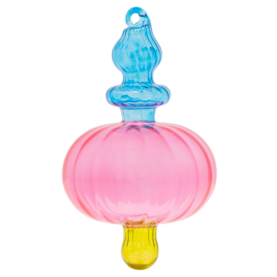In tones of translucent magenta, aqua and canary yellow this glass finial is technicolor perfection.
