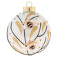 Two busy and bejeweled honeybees buzz around this glossy white globe accented in glittering gold.