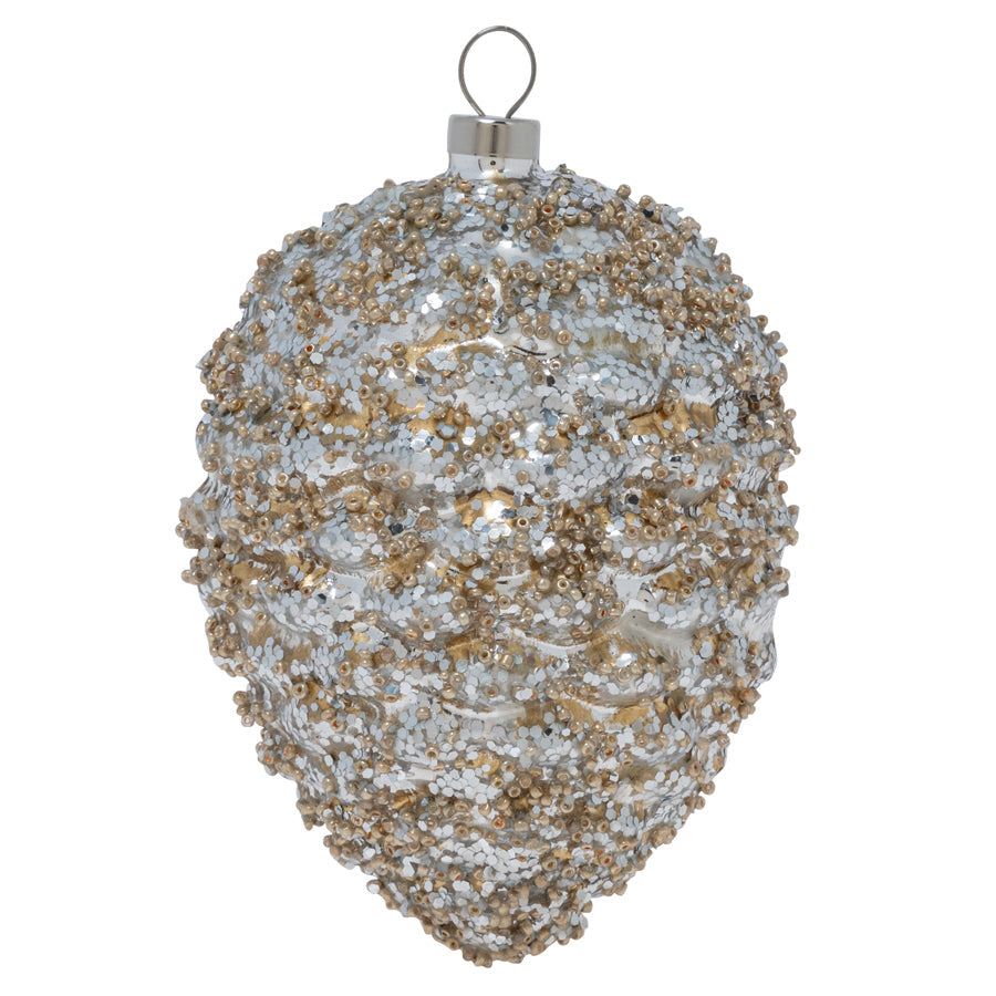 Silver Frosted Glitter Pinecone