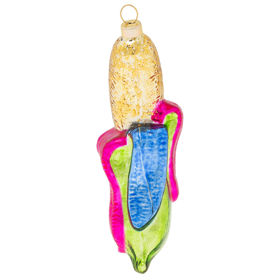 With these bright technicolor hues, this eye-catching banana has some serious a-peel!