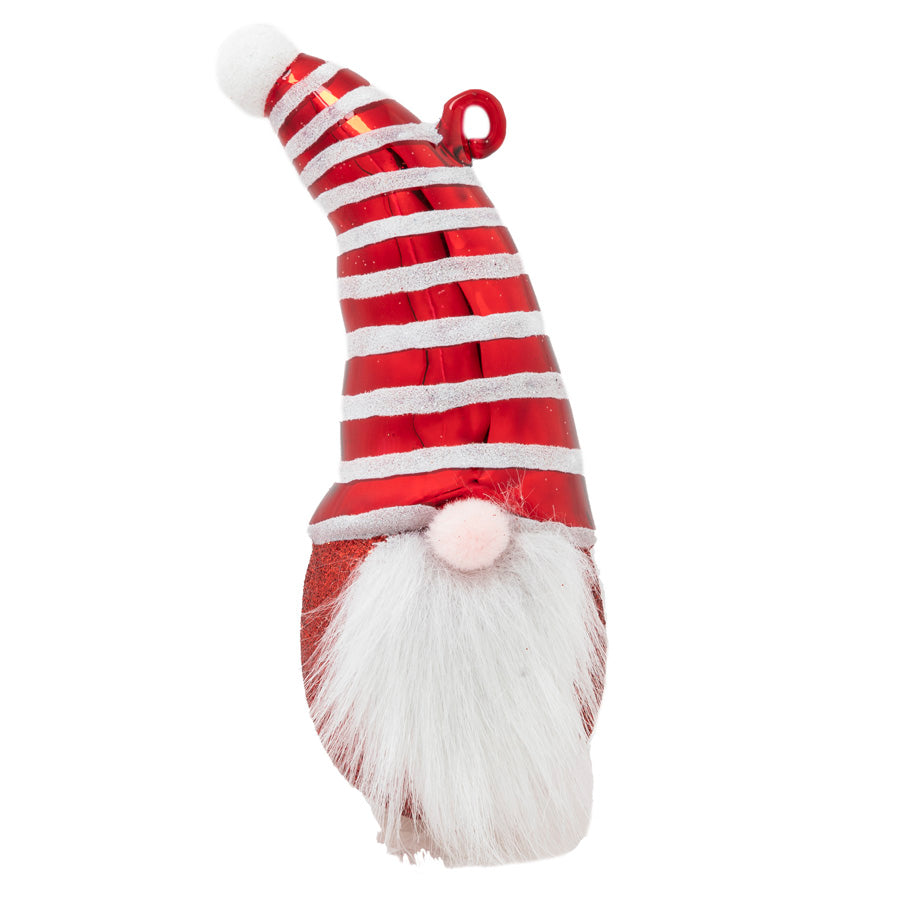 A grumpy gnome peeks out from under his stocking cap to see if it's time for Christmas eggnog yet.