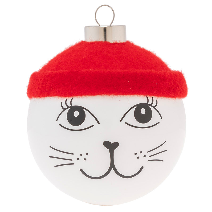 Wearing red felt cap, this cheery and chilly kitty is here to wish you the most purr--fect holiday season imaginable!