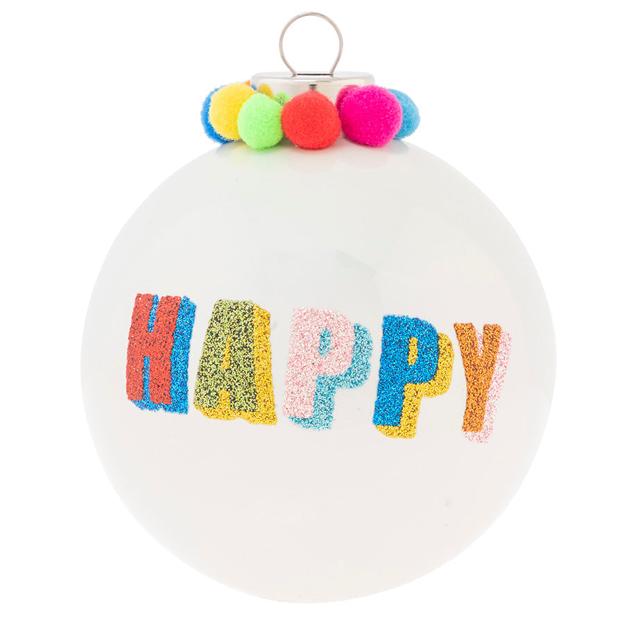 Nothing says happiness quite like the glitter and rainbow hues of this cheerful glass ornament! It's the perfect pick-me-up for any Christmas décor collection.