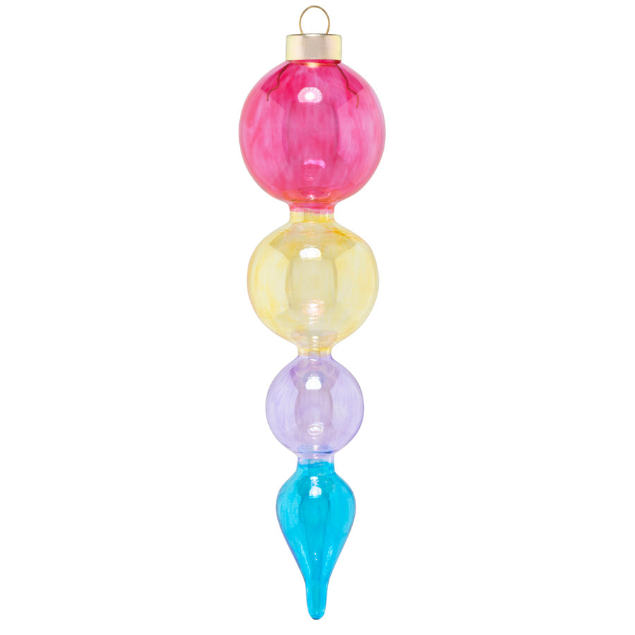 Rainbow blown glass bubbles of fuchsia, yellow, lilac and cobalt descend to create this modernly vibrant finial.