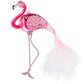 Long glittered legs for lagoon perching, wings of blush beads for preening, and a fabulously fluffed tail feather – this feathered flamingo has it all!
