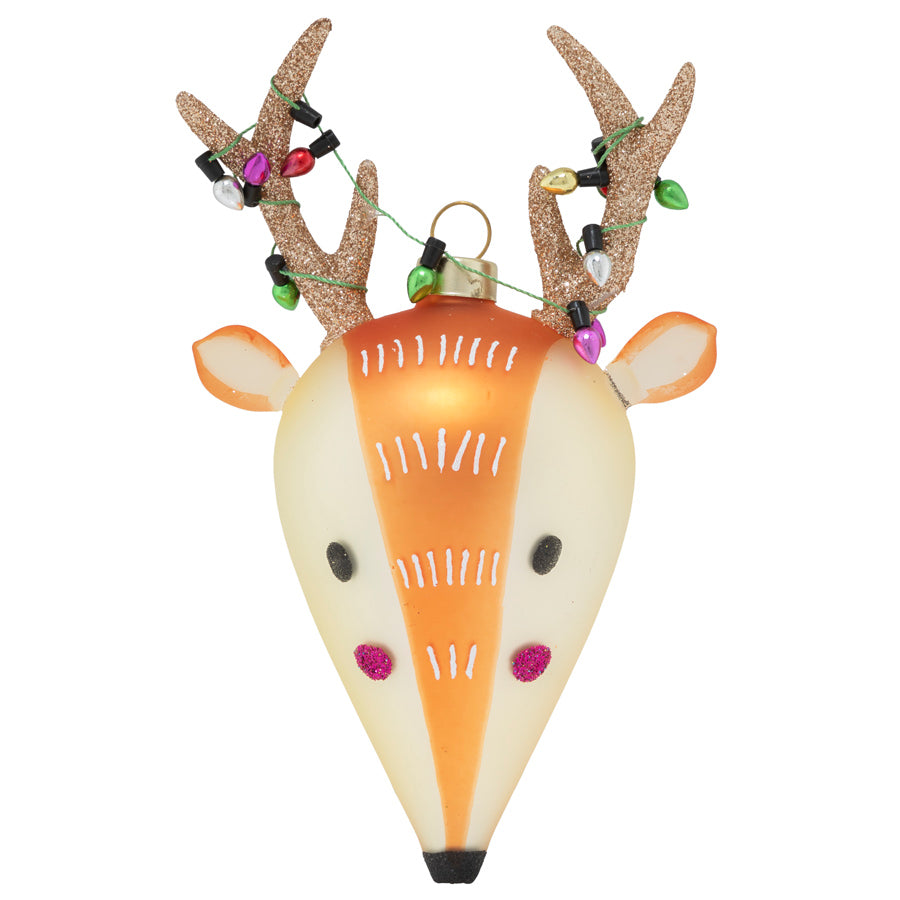 This striped buck is ready to light up the season with his rack dressed in colorful twinkle lights!