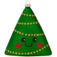 This triangular tree is celebrating Christmas with gold tinsel and a cute smile!